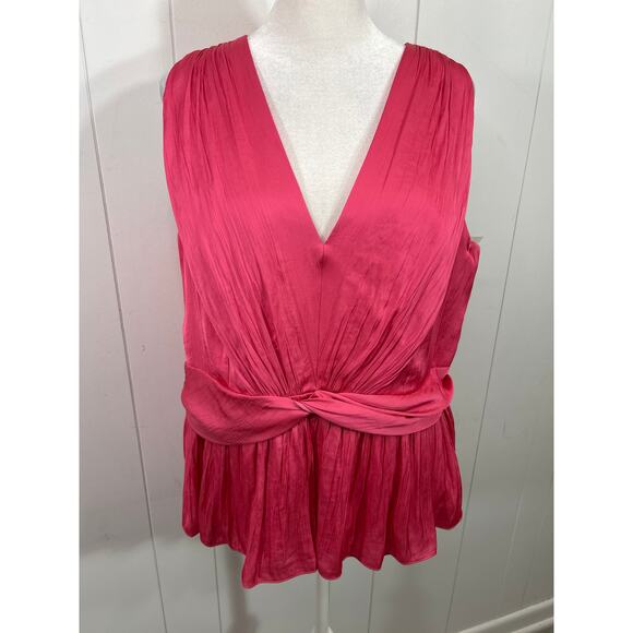 BCBGMaxAzria - Pink Shirred Satin Twist Front Top Size XL. NWOT - Picture 2 of 7